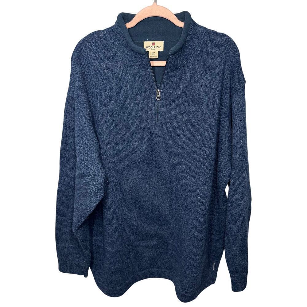Vintage Woolrich Quarter Zip 100% Wool Sweater In Deep Navy Heather
